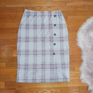 Pink and Grey plaid print pencil skirt-Womens large
